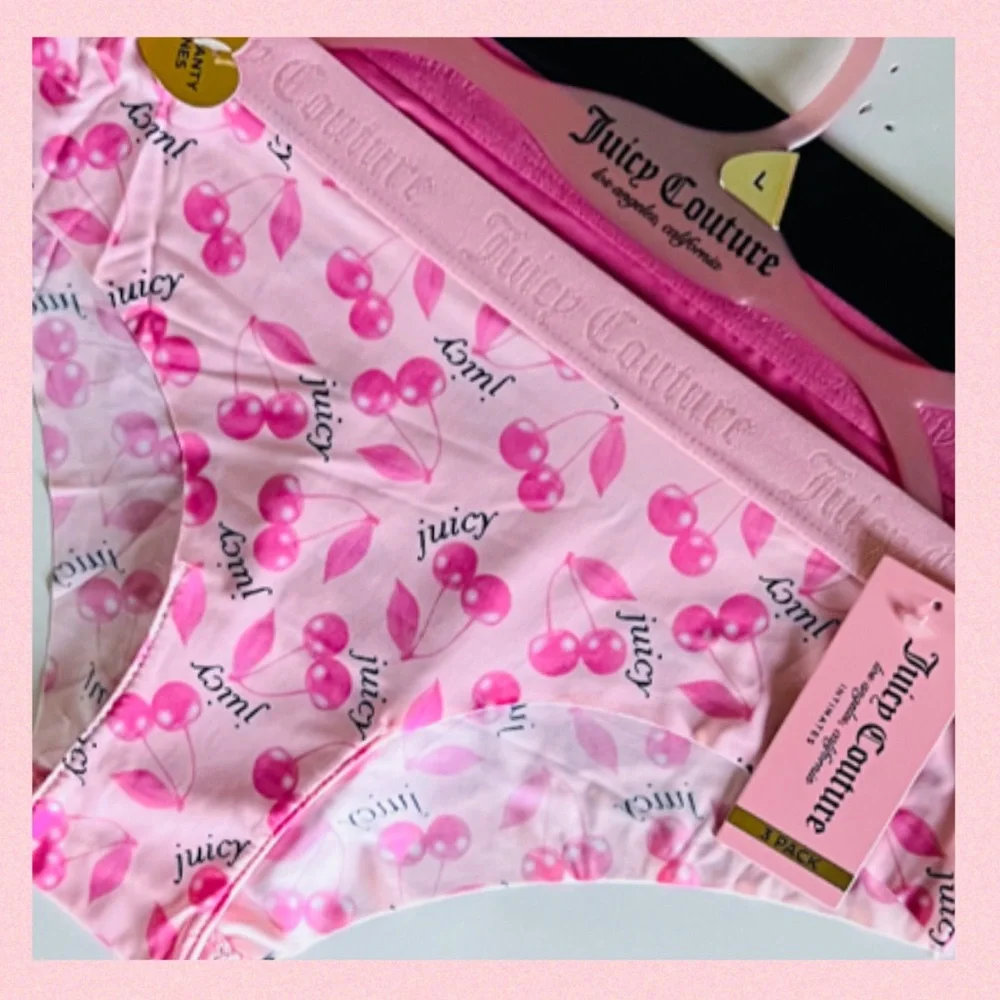 JUICY COUTURE 3pk Seamless No show Panties With Logo Cherry Pink Black LARGE - Picture 2 of 11